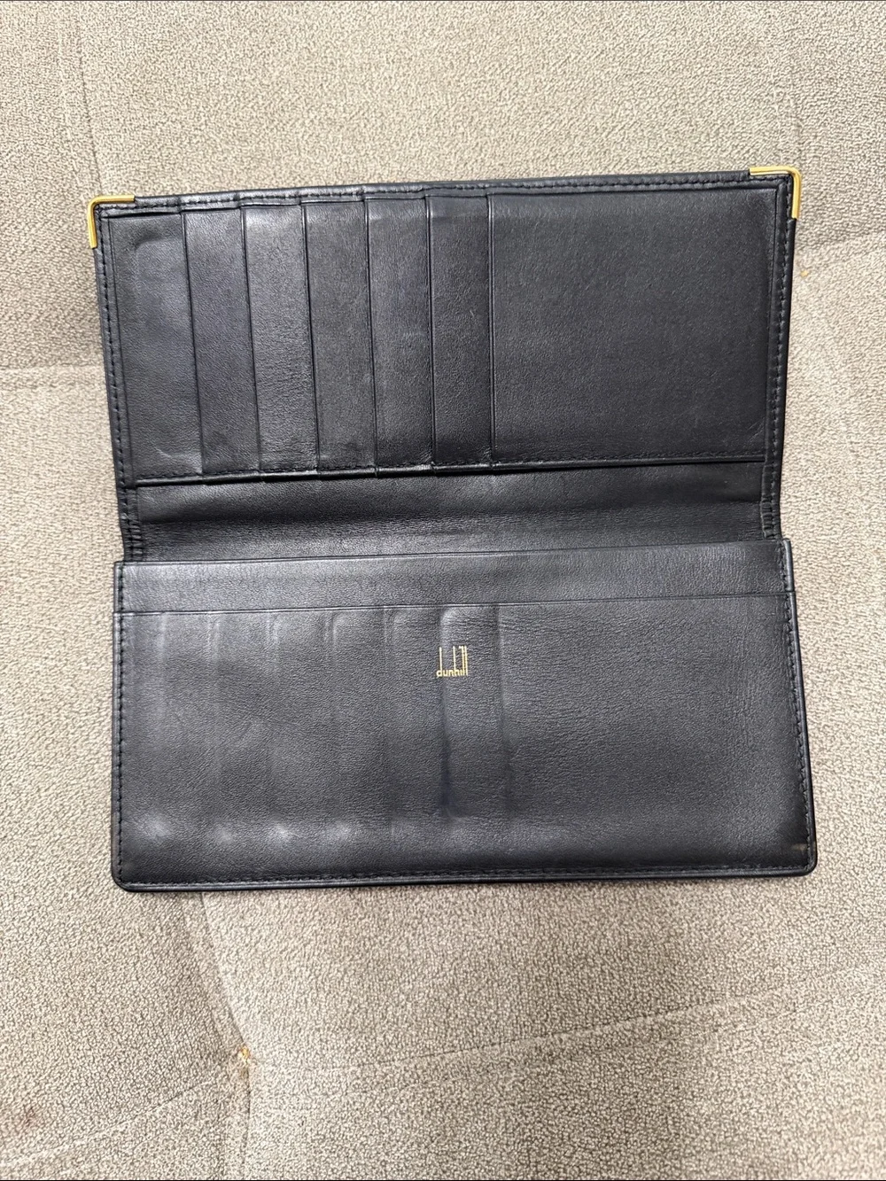 Dunhill Black Leather Continental Card Holder with Gold Accents